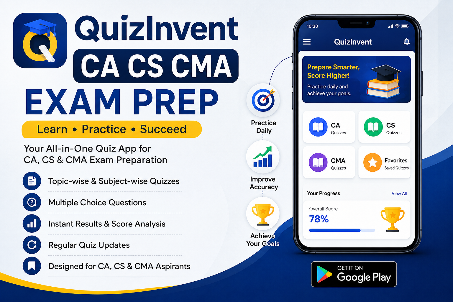 QuizInvent CA CS CMA for Learning and Exam Preparation